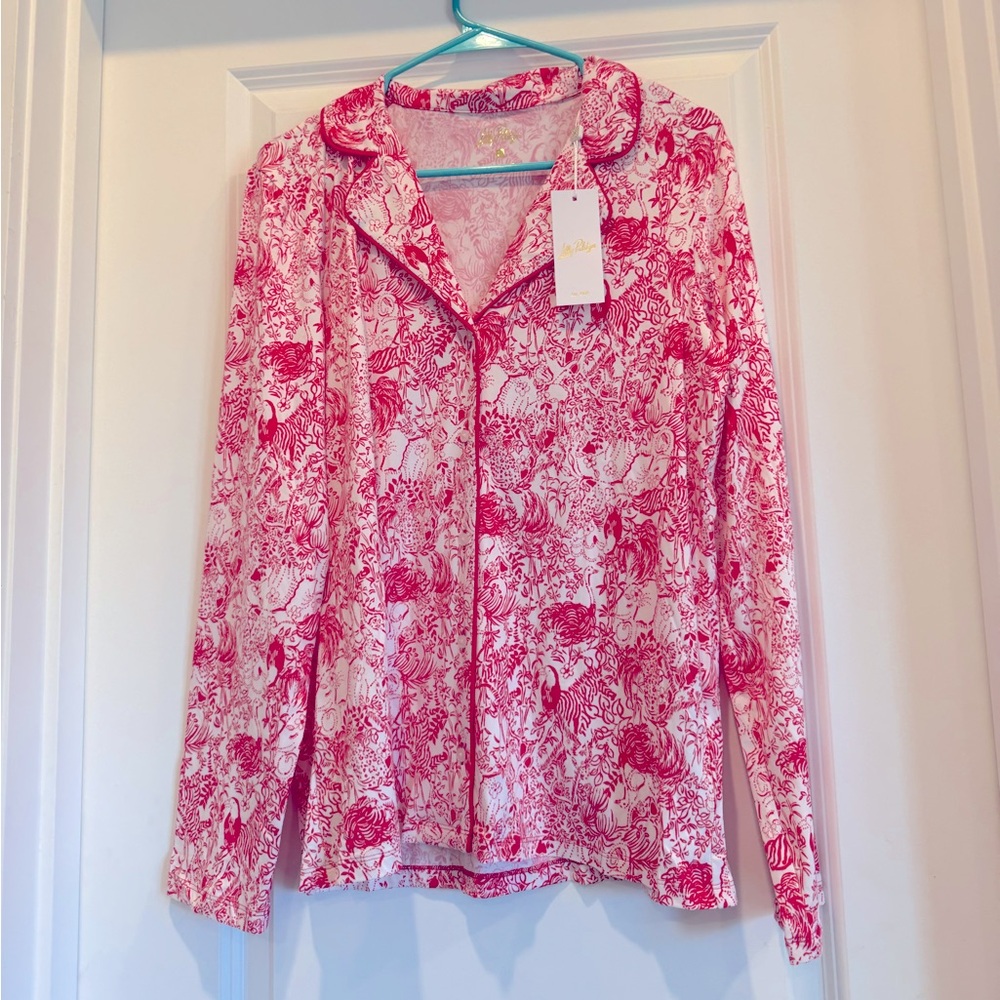 Lilly Pulitzer Pink & White Floral Long-Sleeve Pajama Top